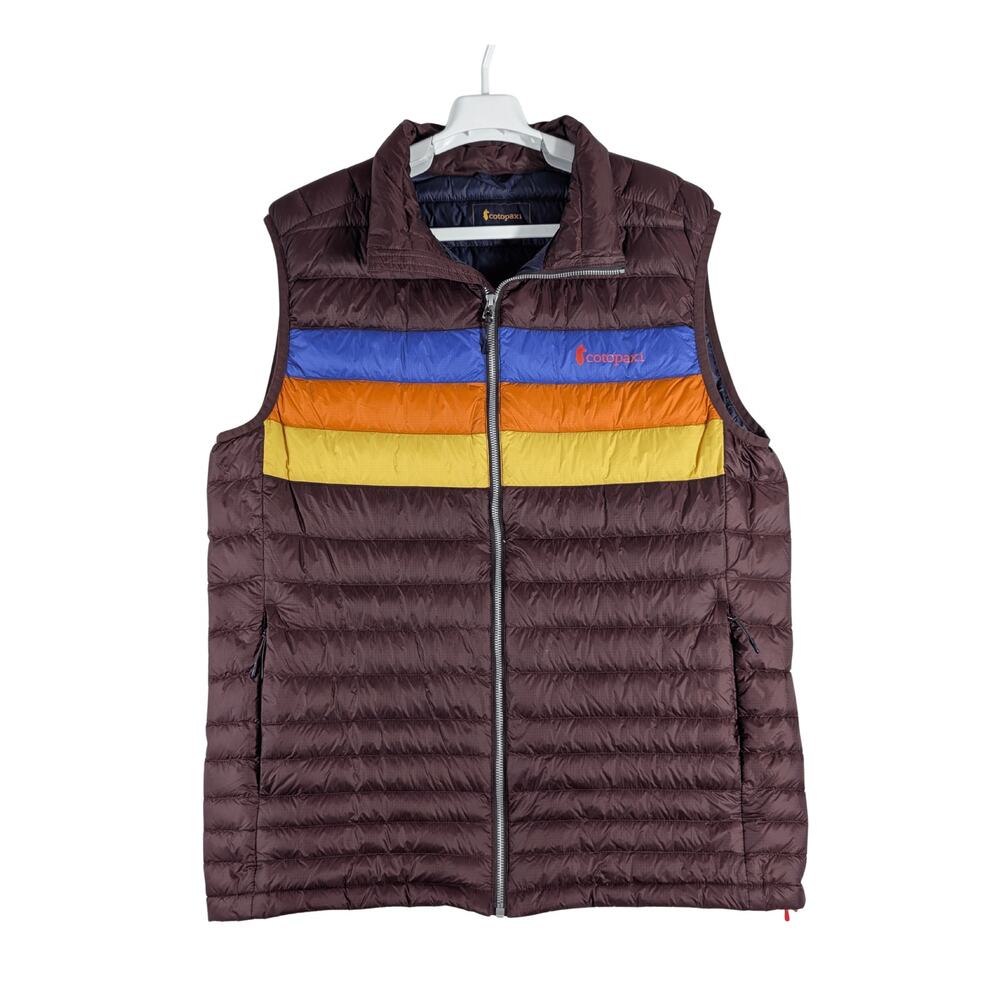 Cotopaxi Fuego Down Packable Vest Outdoor Brown Iris Stripes Men’s Size XL USED